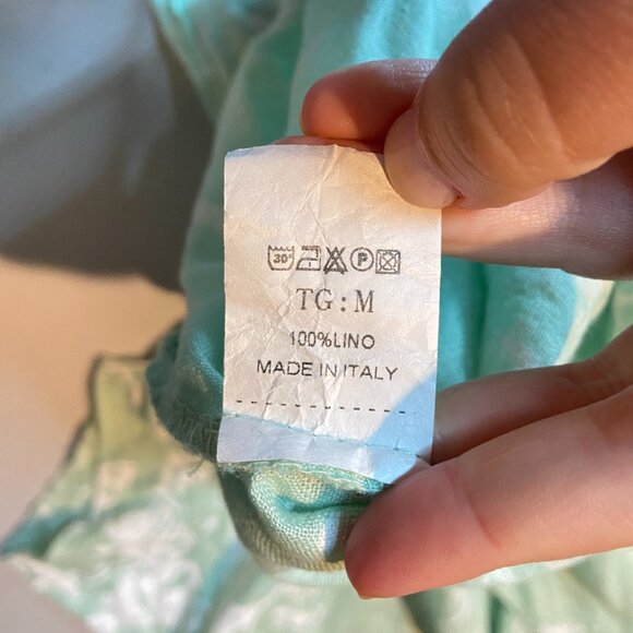 Lands Downunder Women S 100% Linen Dress Italy Green Abstract Print Side Slits - Picture 5 of 9